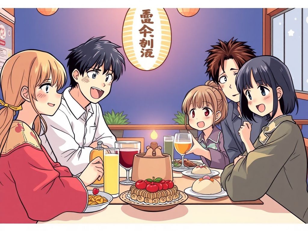 Japanese manga cover with a family dinner